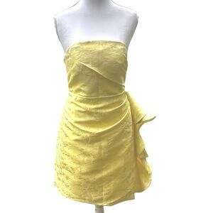 Cocktail Butter Yellow 0 Strapless Asymmetrical Ruffle Jacquard Lace Back Dress